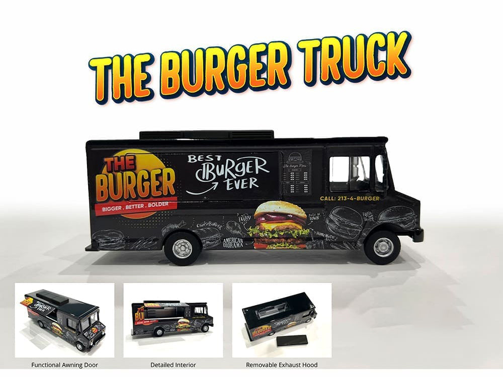 Food Truck 'The Burger Truck' Black with Graphics 1/64 Diecast Model by American Diorama