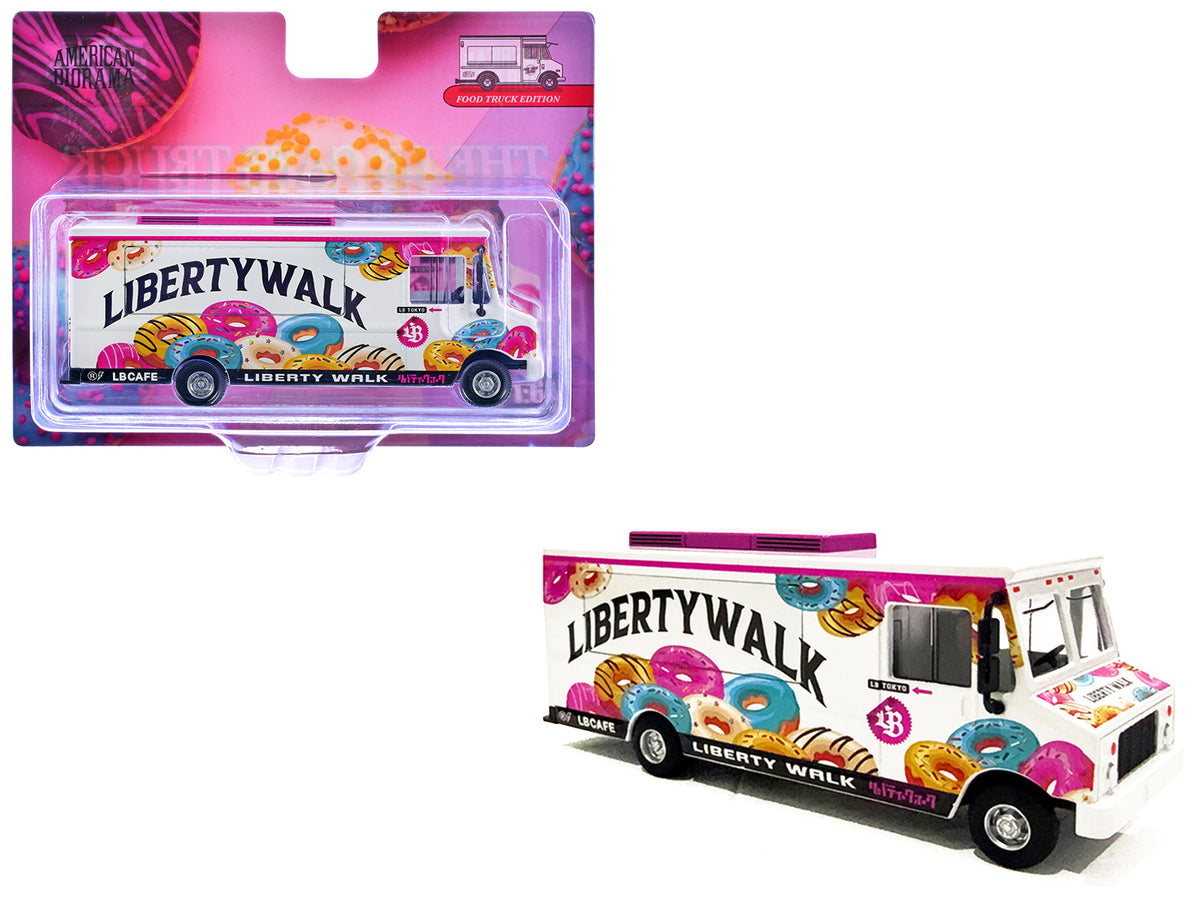 Food Truck 'The LB Cafe Truck - Liberty Walk' White with Graphics 1/64 Diecast Model by American Diorama