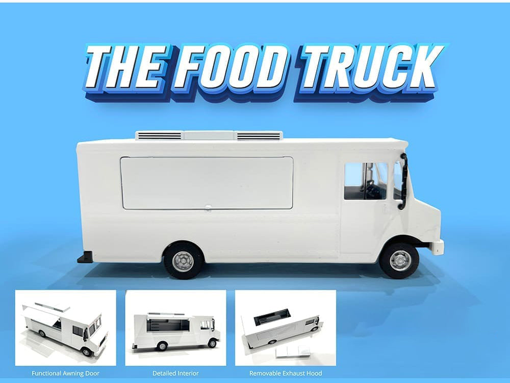 Food Truck Plain White with Graphics 1/64 Diecast Model by American Diorama