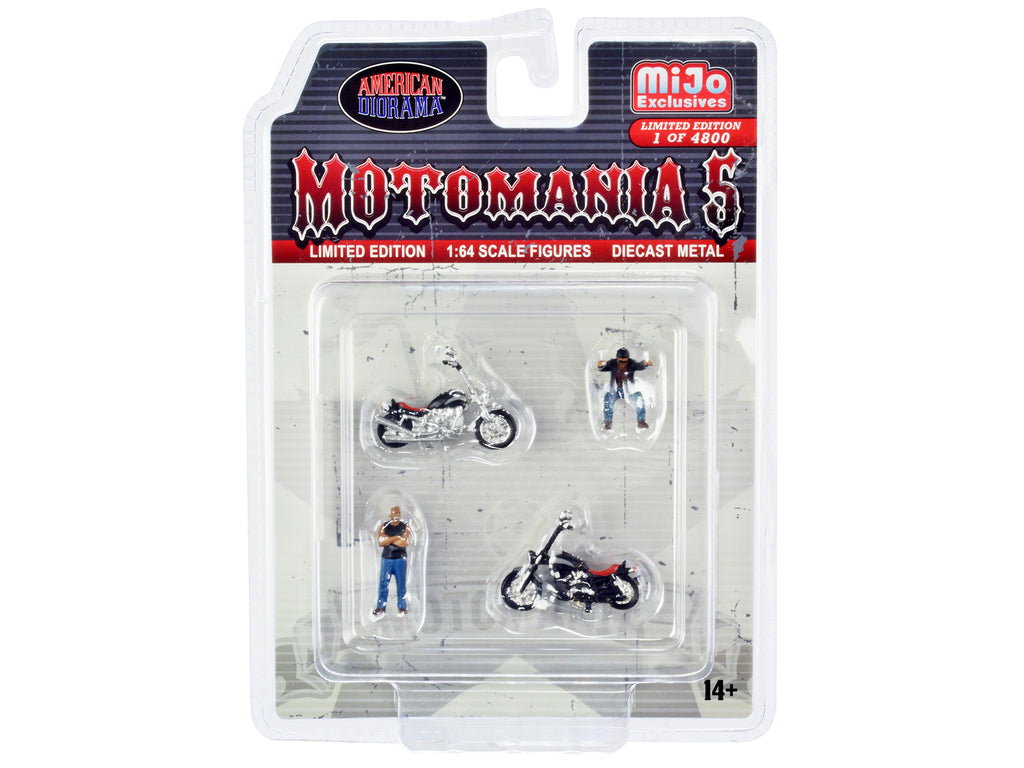 'Motomania 5' 4 piece Diecast Set (2 Figures and 2 Motorcycles) Limited Edition to 4800 pieces Worldwide for 1/64 Scale Models by American Diorama
