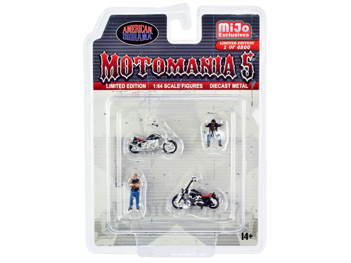 'Motomania 5' 4 piece Diecast Set (2 Figures and 2 Motorcycles) Limited Edition to 4800 pieces Worldwide for 1/64 Scale Models by American Diorama
