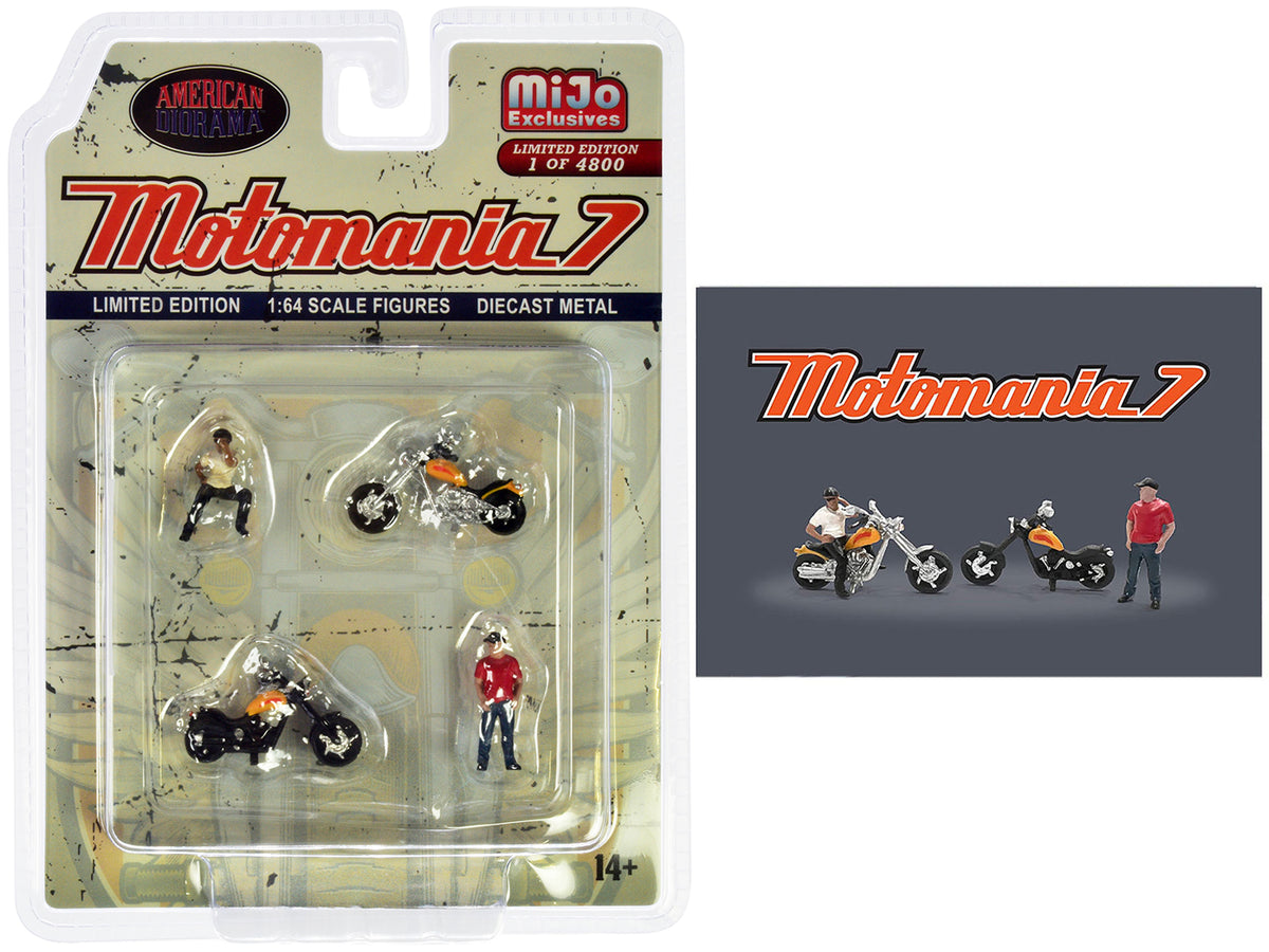'Motomania 7' 4 piece Diecast Figure Set (2 Figures 2 Motorcycles) Limited Edition to 4800 pieces Worldwide for 1/64 scale models by American Diorama