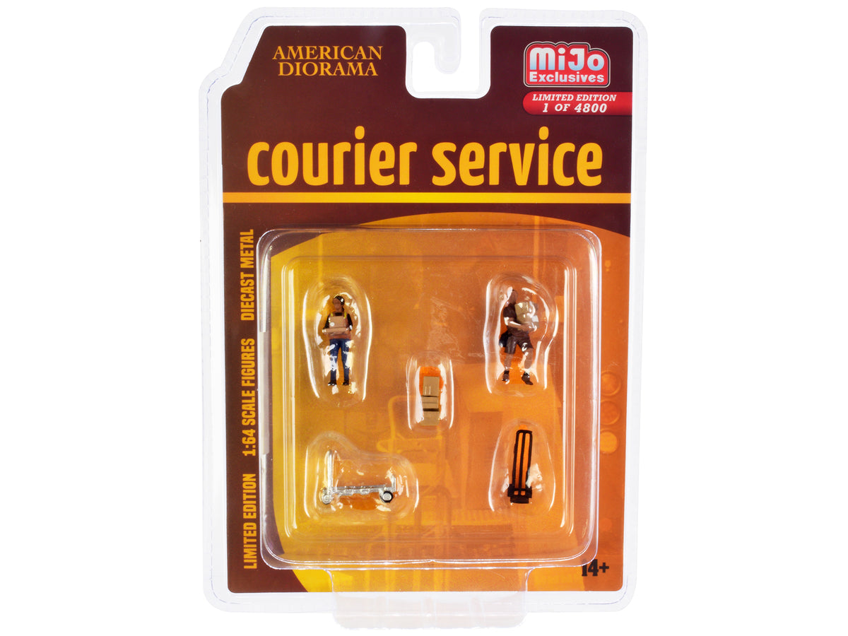 'Courier Service' 5 Piece Diecast Figures Set (2 Worker Figures and 3 accessories) Limited Edition to 4800 pieces Worldwide for 1/64 Scale Models by American Diorama
