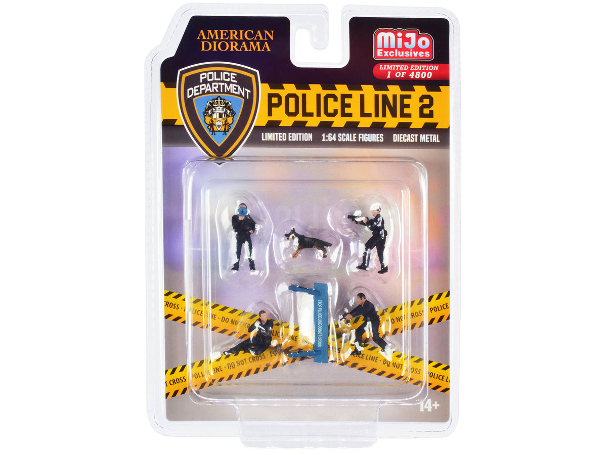 'Police Line 2' 6 piece Diecast Set (4 Police Figures 1 Dog Figure and 1 Accessory) Limited Edition to 4800 pieces Worldwide for 1/64 Scale Models by American Diorama