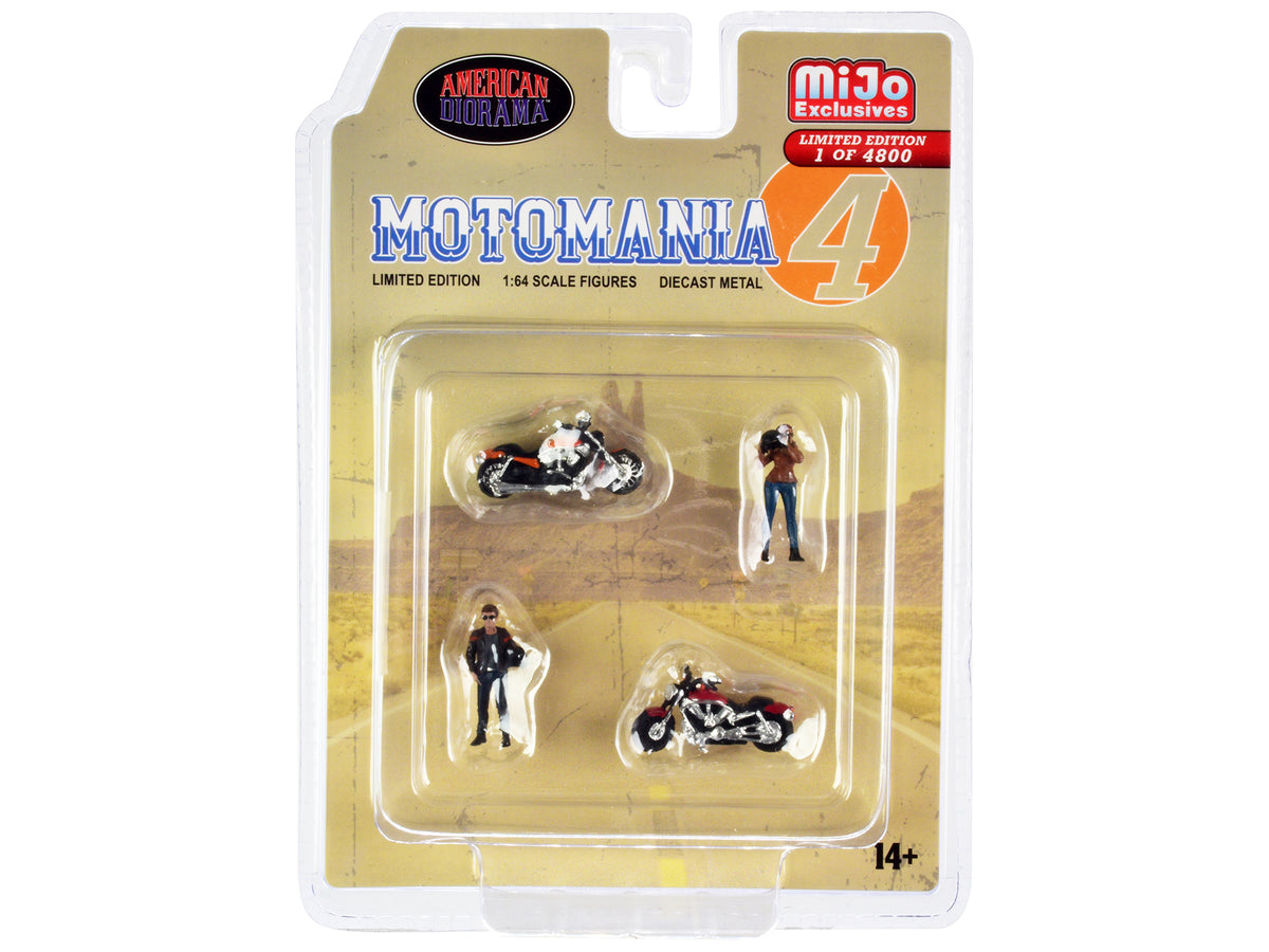'Motomania 4' 4 piece Diecast Set (2 Figures and 2 Motorcycles) Limited Edition to 4800 pieces Worldwide 1/64 Scale Models by American Diorama