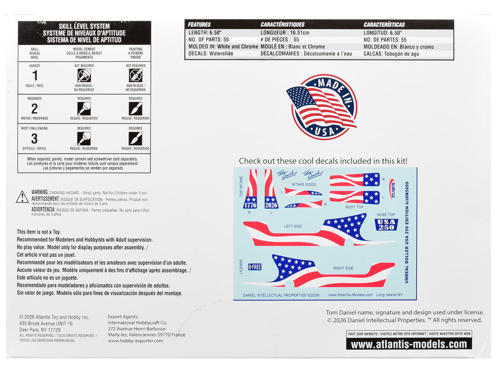 Skill 2 Model Kit Tom Daniel's Unreal Roller 'America 250th Anniversary' Edition 1/24 Scale Model by Atlantis