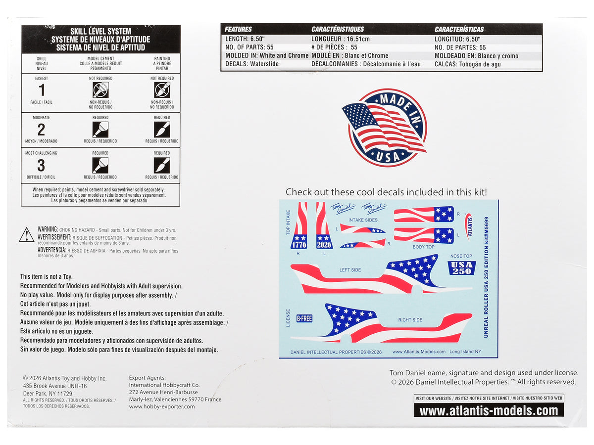 Skill 2 Model Kit Tom Daniel's Unreal Roller 'America 250th Anniversary' Edition 1/24 Scale Model by Atlantis