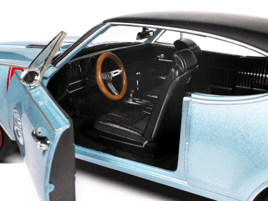 1968 Oldsmobile 442 W30 Holiday Coupe Teal Frost Metallic with Red Stripes and Black Vinyl Top 'Hemmings Motor News July 2023 Cover Car' 'American Muscle' Series 1/18 Diecast Model Car by Auto World