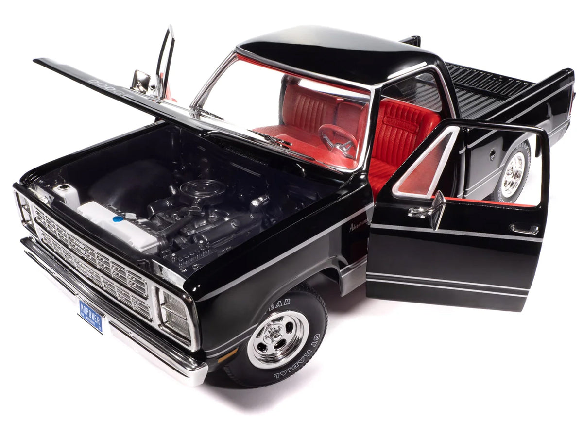 1979 Dodge Adventurer Sweptline Pickup Truck Black with Red Interior 'American Muscle' Series 1/18 Diecast Model Car by Auto World