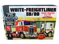Skill 3 Model Kit White Freightliner SD/DD Truck Tractor 2-in-1 Kit with Display Base '75th Freightliner Anniversary' Commemorative Edition 1/25 Scale Model by AMT
