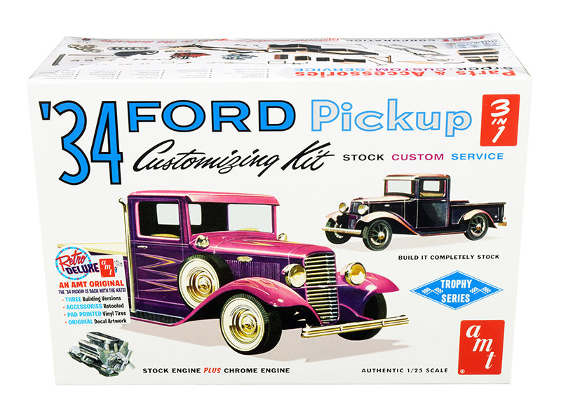 Skill 2 Model Kit 1934 Ford Pickup Truck 3 in 1 Kit 'Trophy Series' 1/25 Scale Model by AMT