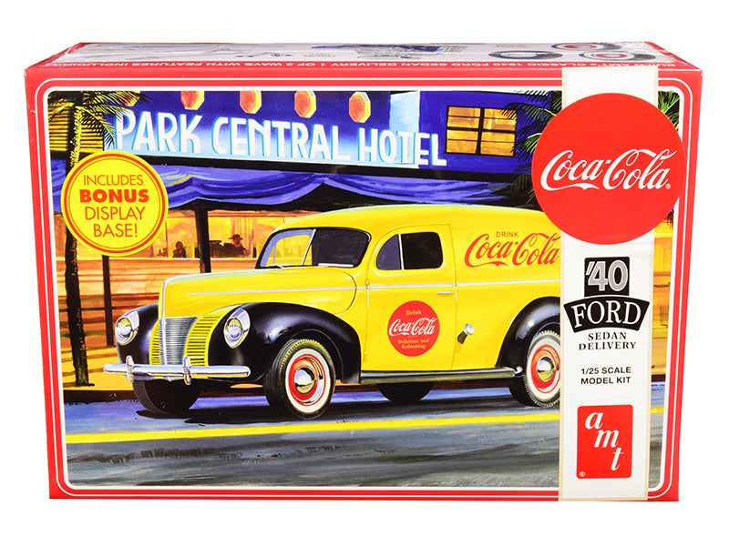 Skill 3 Model Kit 1940 Ford Sedan Delivery Van 'Coca-Cola' with Display Base 1/25 Scale Model by AMT