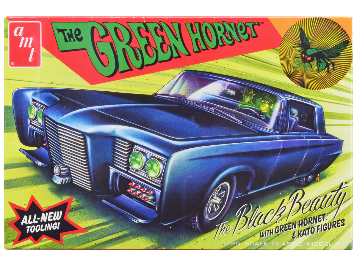 Skill 2 Model Kit Black Beauty 'The Green Hornet' (1966–1967) TV Series with Green Hornet and Kato Figures 1/25 Scale Model by AMT