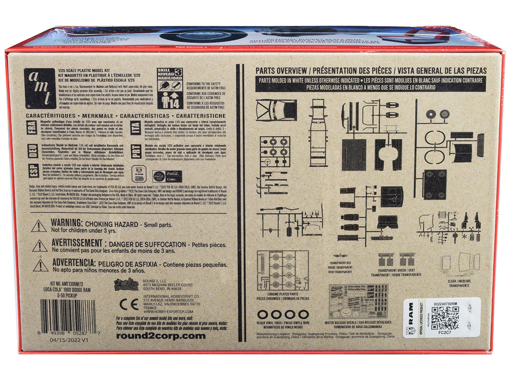 Skill 3 Model Kit 1980 Dodge Ram D-50 Pickup Truck 'Coca-Cola' Four Bottle Crates 1/25 Scale Model by AMT