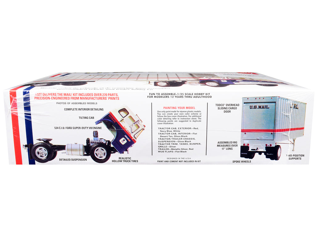 Skill 3 Model Kit Ford C900 Truck Tractor with Trailer 'U.S. Mail' 1/25 Scale Model by AMT