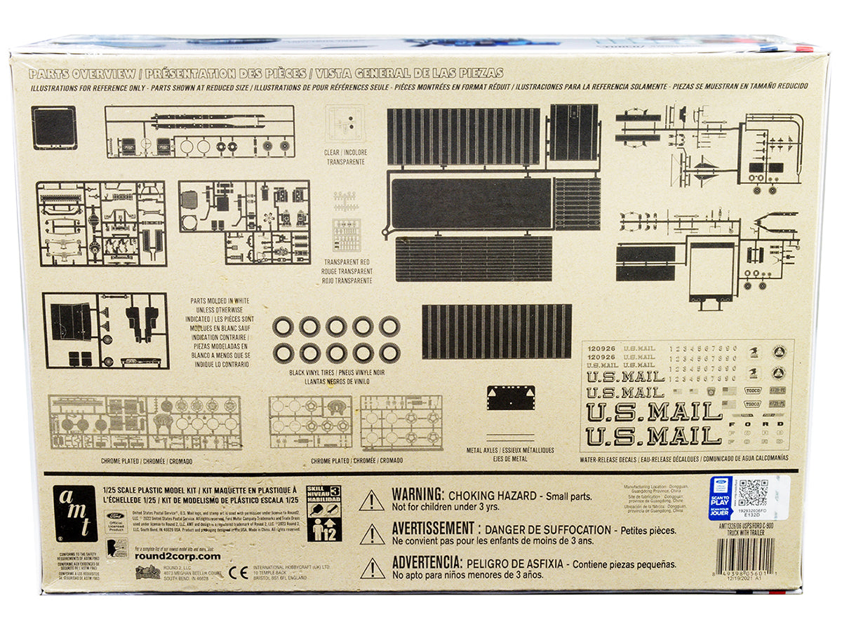 Skill 3 Model Kit Ford C900 Truck Tractor with Trailer 'U.S. Mail' 1/25 Scale Model by AMT