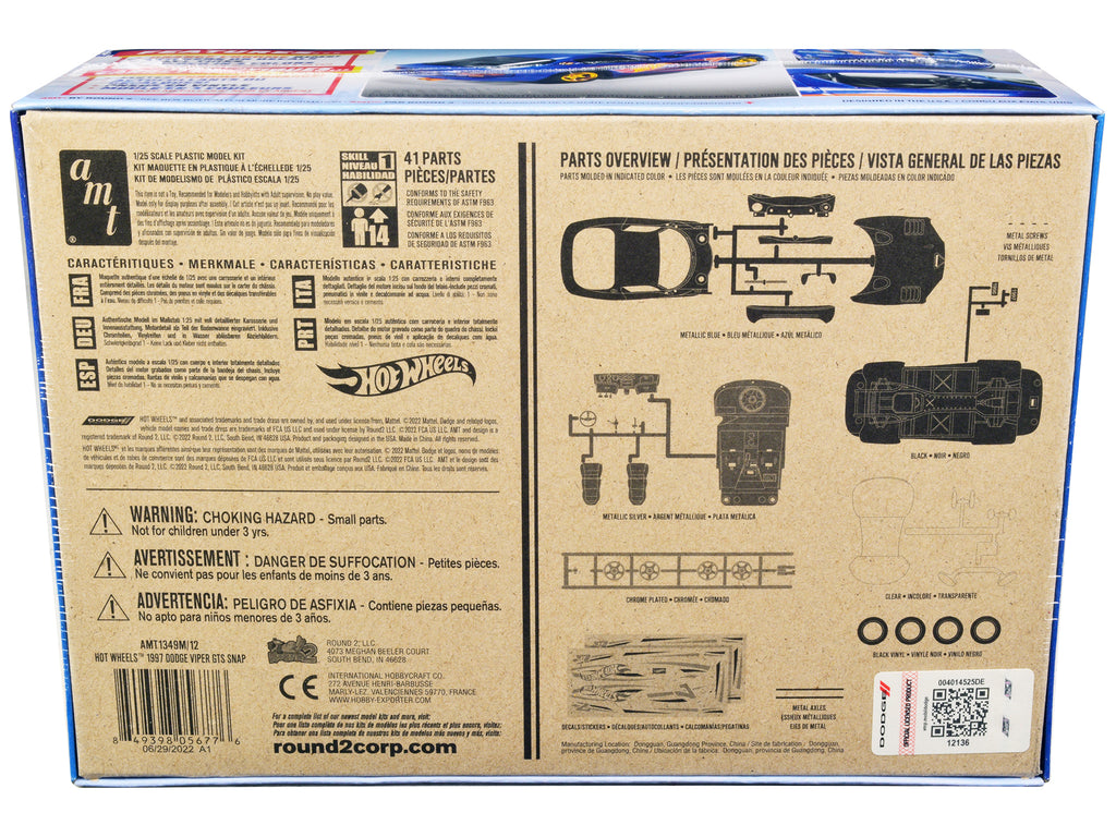 Skill 1 Snap Model Kit 1997 Dodge Viper GTS 'Hot Wheels' 1/25 Scale Model by AMT