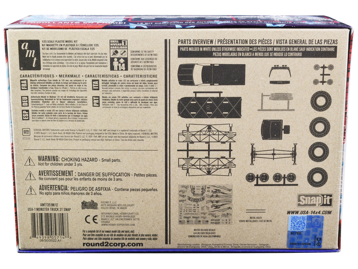 Skill 1 Snap Model Kit Chevrolet Silverado 'USA-1' Monster Truck 1/32 Scale Model by AMT