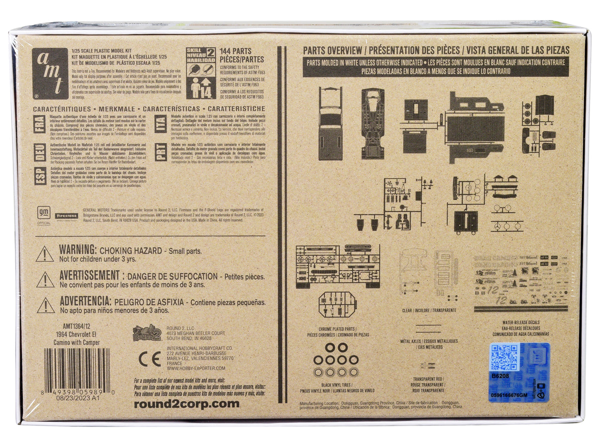 Skill 2 Model Kit 1965 Chevrolet El Camino with Camper 3-in-1 Kit 1/25 Scale Model by AMT