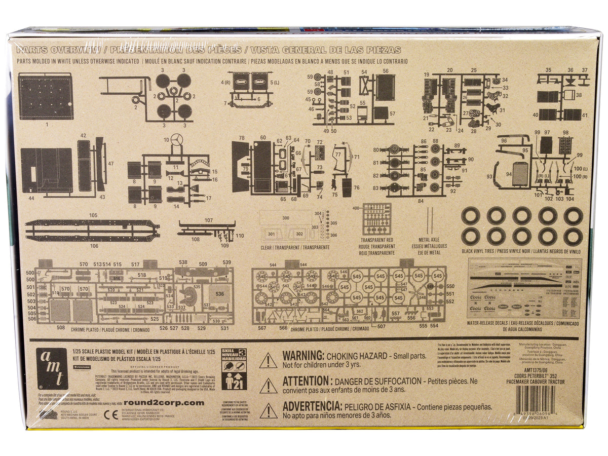 Skill 3 Model Kit Peterbilt 352 Pacemaker Cabover Tractor 'Coors' 1/25 Scale Model by AMT