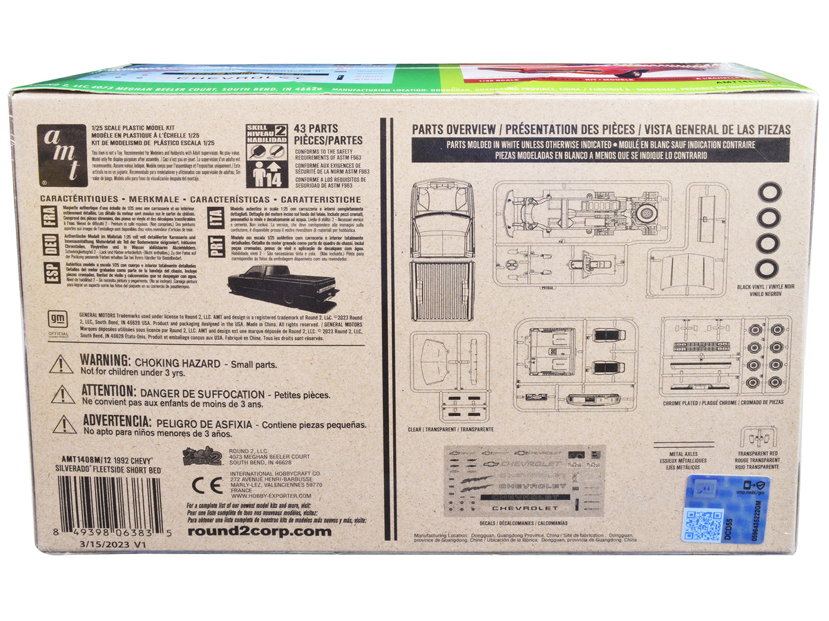 Skill 2 Model Kit 1992 Chevrolet Silverado C1500 Fleetside Short Bed Pickup Truck 'Easy Build' 1/25 Scale Model by AMT
