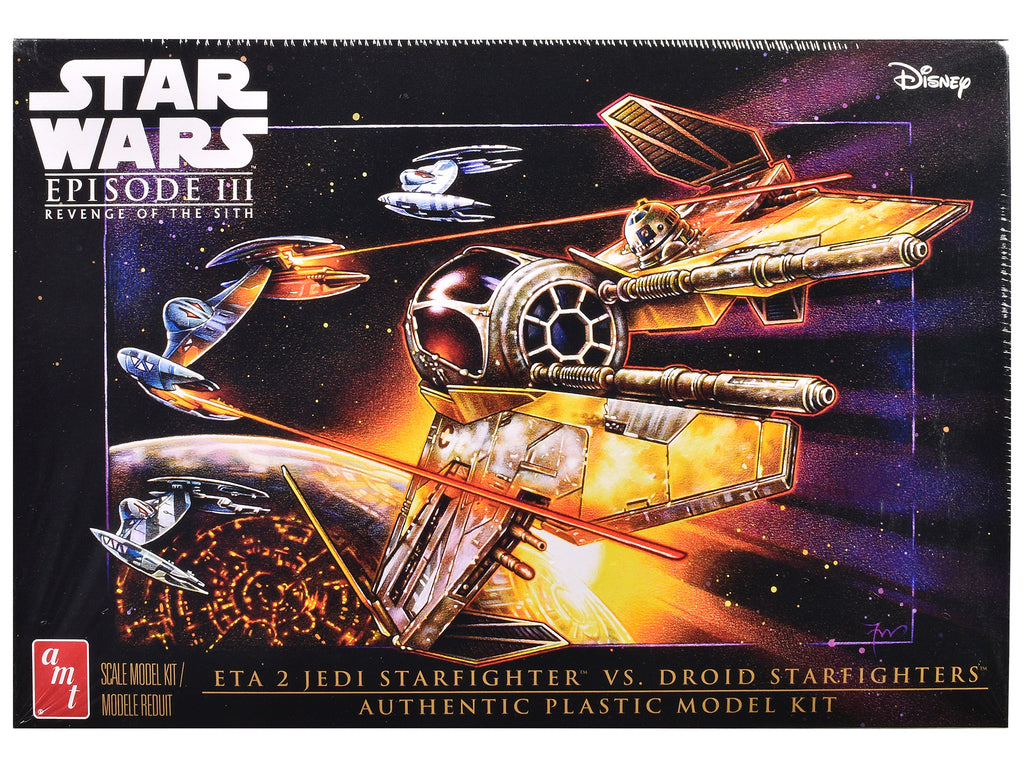Skill 2 Model Kit ETA 2 Jedi Starfighter VS. Droid Starfighters 4 Model Set 'Star Wars: Episode III - Revenge of the Sith' (2005) Movie 1/48 Scale Model by AMT