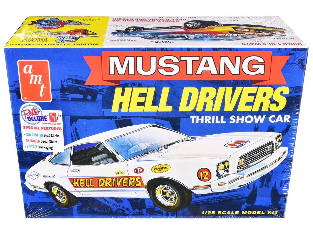 Skill 2 Model Kit 1977 Ford Mustang 'Hell Drivers' Thrill Show Car 1/25 Scale Model by AMT