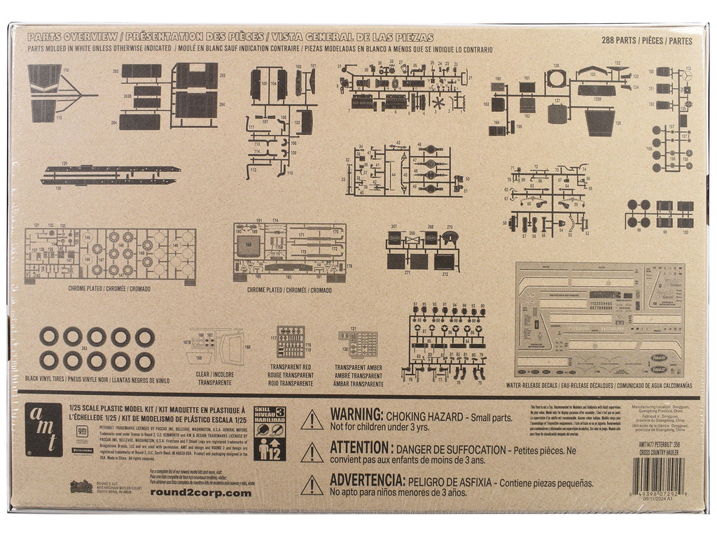 Skill 3 Model Kit Peterbilt 359 'Cross Country Hauler' 1/25 Scale Model by AMT