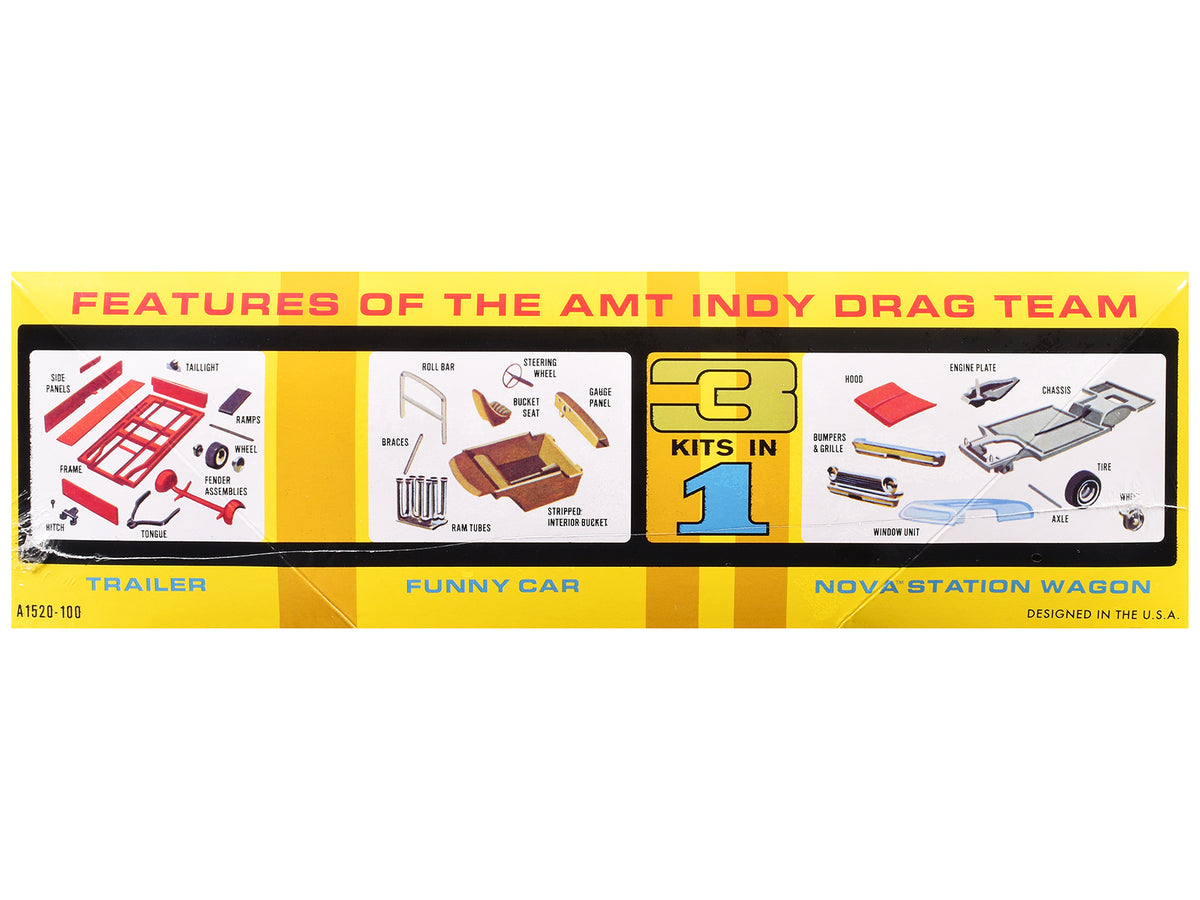 Skill 2 Model Kit Indy Drag Combo Chevrolet II Wagon and Funny Car with Trailer 3 in 1 Set 1/25 Scale Model by AMT