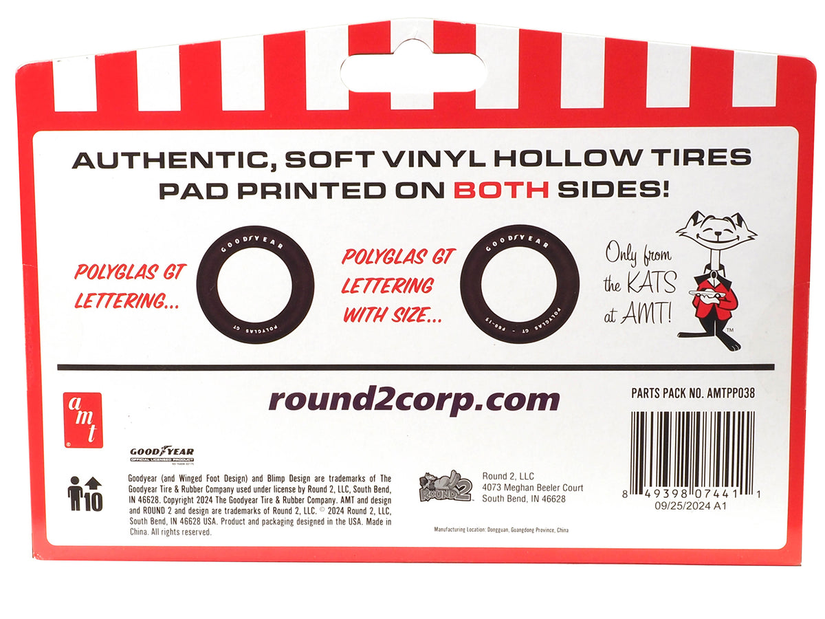 Model Kit 'Goodyear Polyglas GT' Tires Set of 8 Pieces for 1/25 Scale Models by AMT
