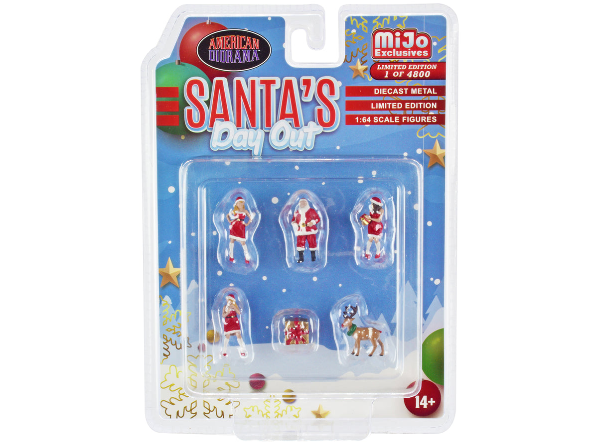 'Santa's Day Out' 6 piece Diecast Set (1 Male 2 Female 1 Reindeer 1 Present Figures and Accessories) Limited Edition to 4800 pieces Worldwide 1/64 Scale Models by American Diorama