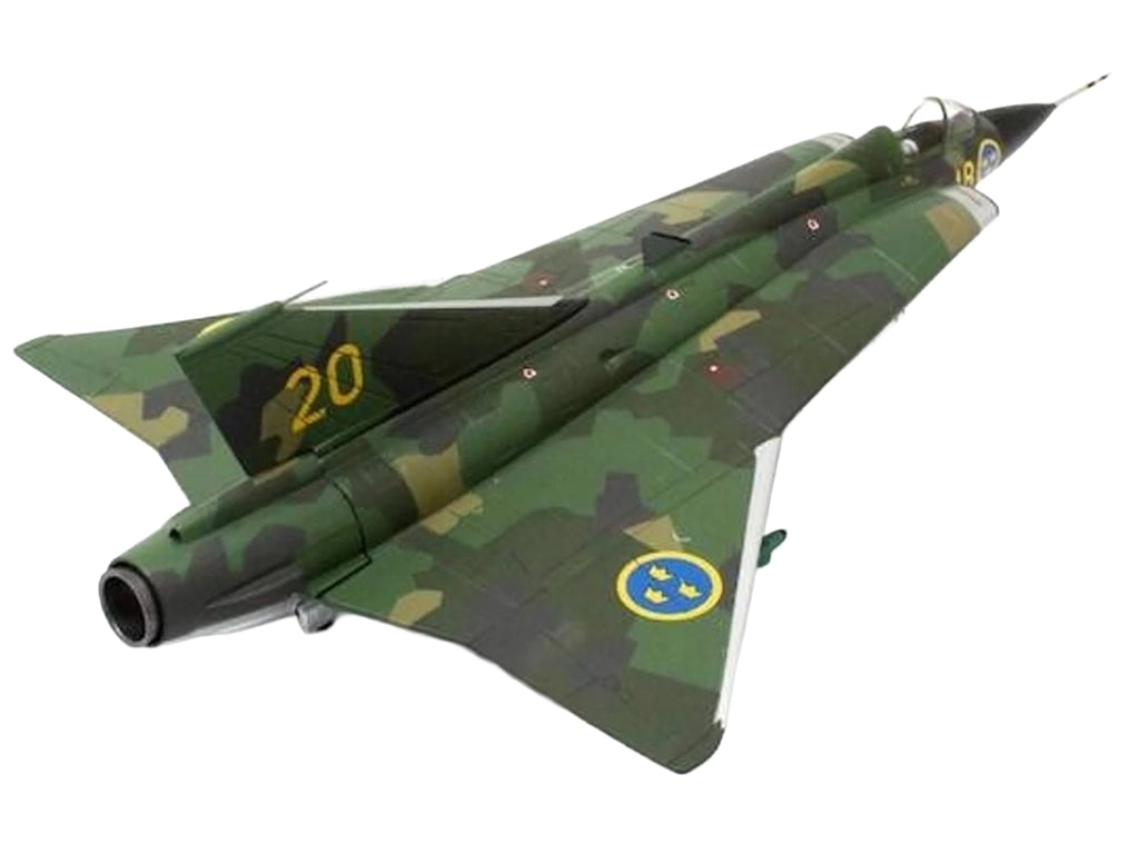 Saab J35J Draken Fighter Aircraft 'Splinter Camouflage Scheme F 18 Sodertorn Wing' (1972) Swedish Air Force 1/72 Diecast Model Airplane by Aviation 72