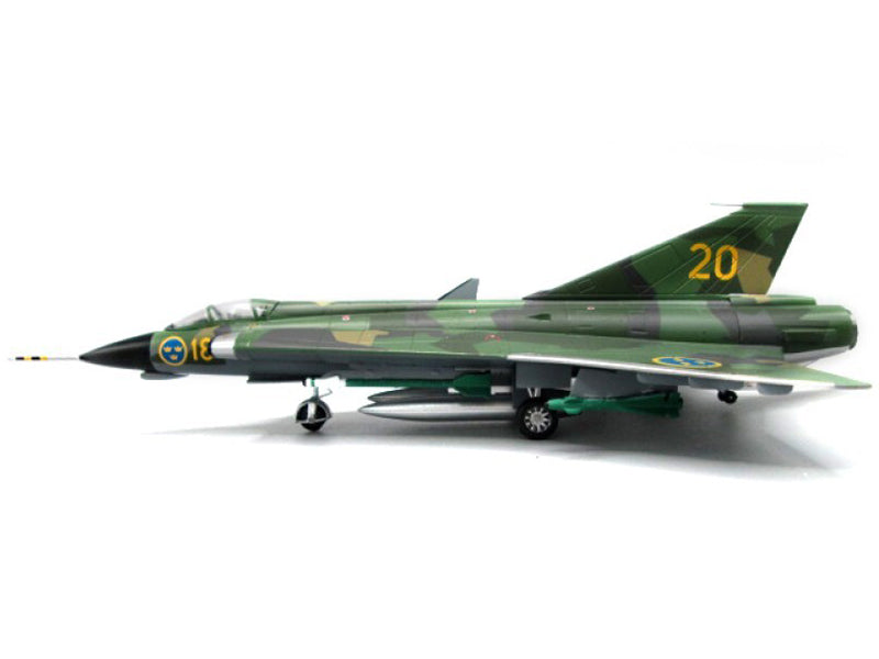 Saab J35J Draken Fighter Aircraft 'Splinter Camouflage Scheme F 18 Sodertorn Wing' (1972) Swedish Air Force 1/72 Diecast Model Airplane by Aviation 72