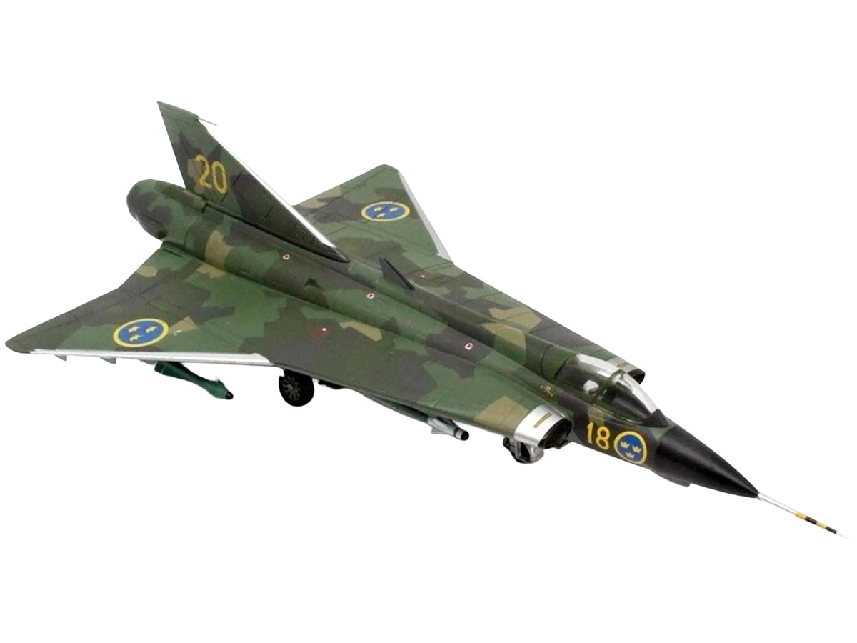 Saab J35J Draken Fighter Aircraft 'Splinter Camouflage Scheme F 18 Sodertorn Wing' (1972) Swedish Air Force 1/72 Diecast Model Airplane by Aviation 72