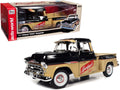 1957 Chevrolet 3100 Stepside Pickup Truck Black and Tan with Graphics 'Leinenkugle's Beer The Pride of Chippewa Falls' 1/18 Diecast Model by Auto World