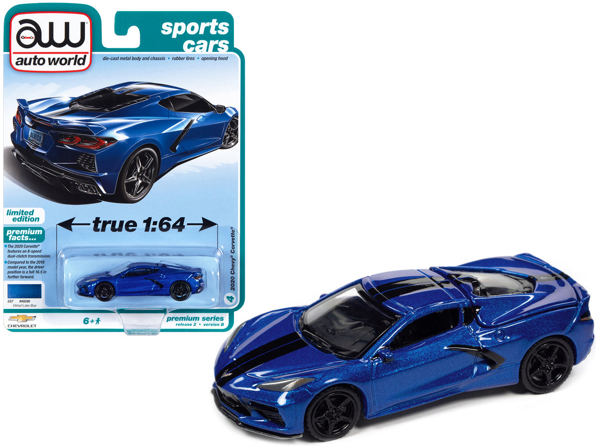2020 Chevrolet Corvette Elkhart Lake Blue Metallic 'Sports Cars' Limited Edition 1/64 Diecast Model Car by Auto World
