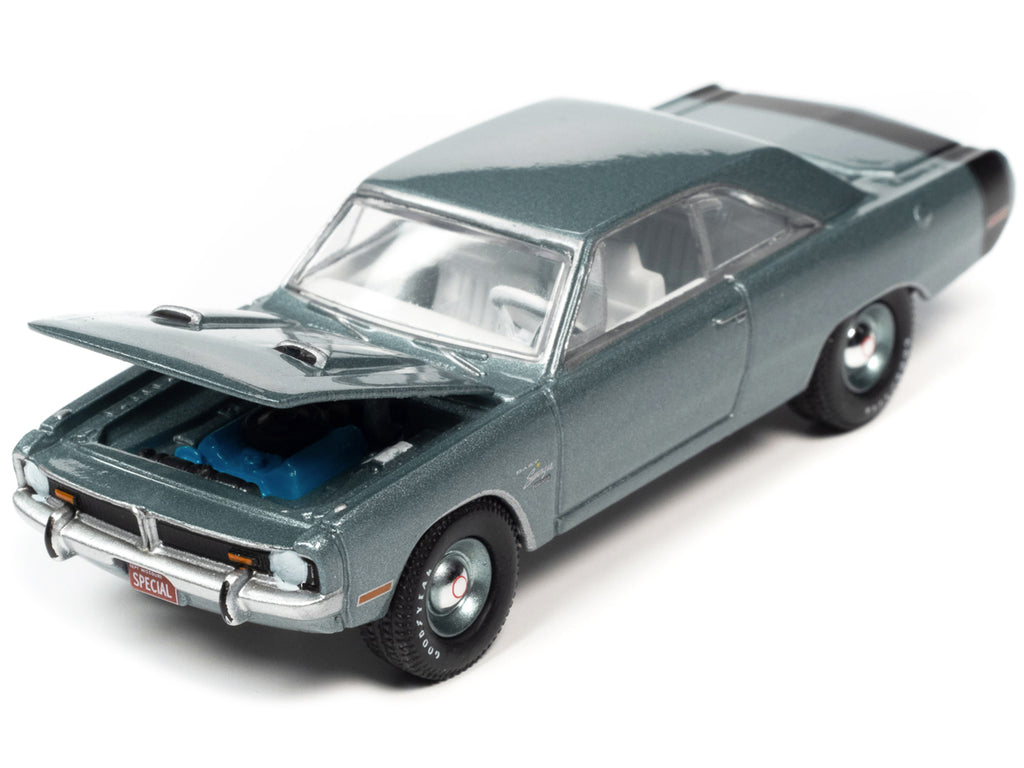 1971 Dodge Dart Swinger 340 Special Light Gunmetal Gray Metallic with Black Tail Stripe 'Vintage Muscle' Limited Edition 1/64 Diecast Model Car by Auto World
