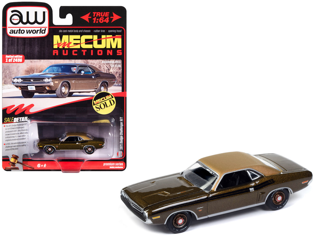 1971 Dodge Challenger R/T Dark Gold Metallic with Gold Vinyl Roof 'Mecum Auctions' Limited Edition to 2496 pieces Worldwide 'Premium' Series 1/64 Diecast Model Car by Auto World
