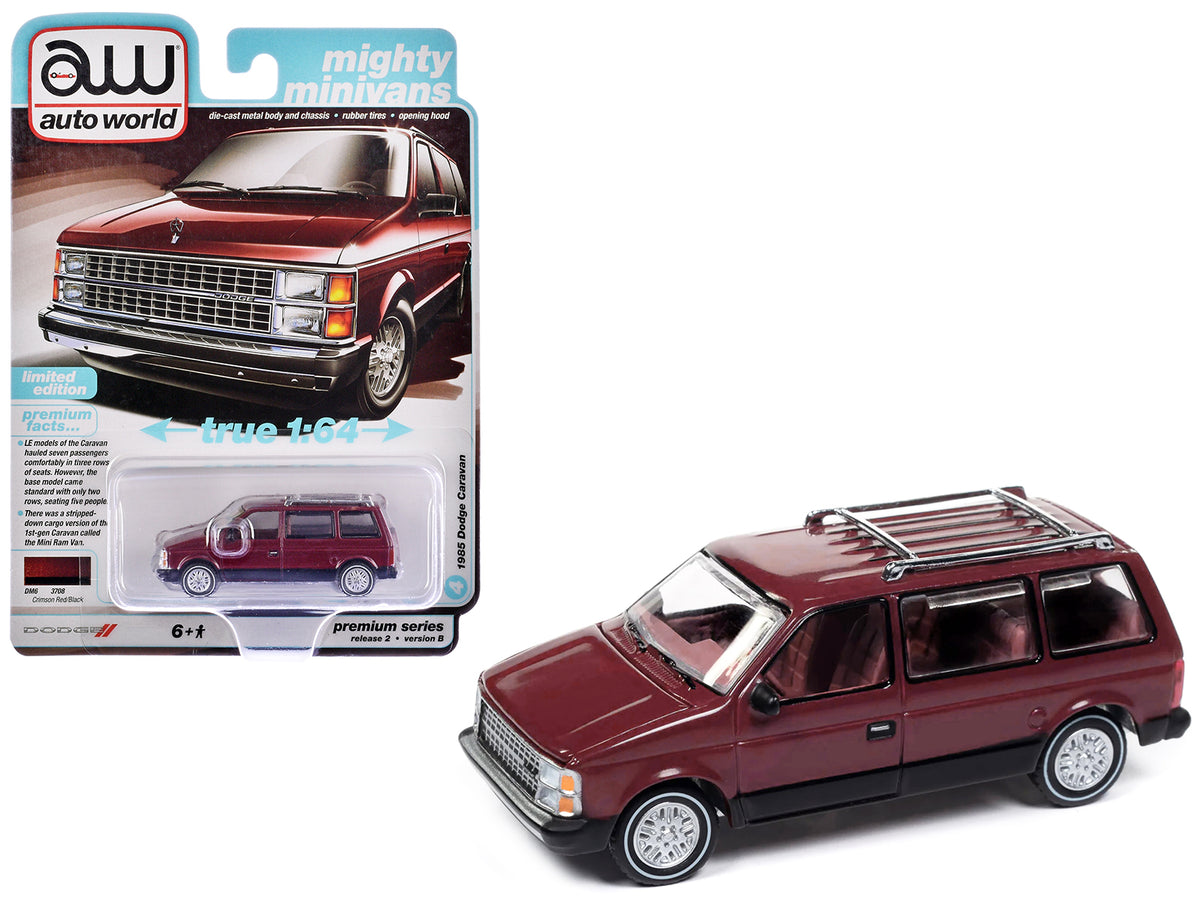 1985 Dodge Caravan Van Crimson Red and Black 'Mighty Minivans' Series 1/64 Diecast Model Car by Auto World