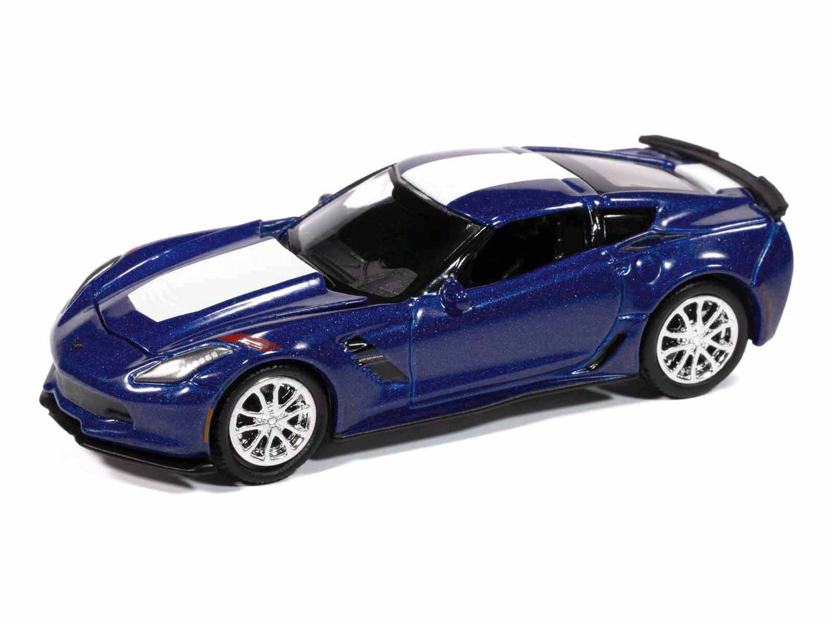 2018 Chevrolet Corvette Grand Sport Admiral Blue with White Stripe 'Sports Cars' Series 1/64 Diecast Model Car by Auto World