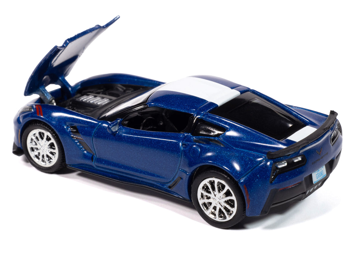 2018 Chevrolet Corvette Grand Sport Admiral Blue with White Stripe 'Sports Cars' Series 1/64 Diecast Model Car by Auto World
