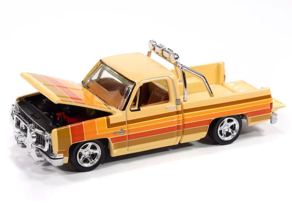 1981 Chevrolet Silverado Fleetside Pickup Truck Cream with Stripes 'Hobby Exclusive' Series 1/64 Diecast Model Car by Auto World