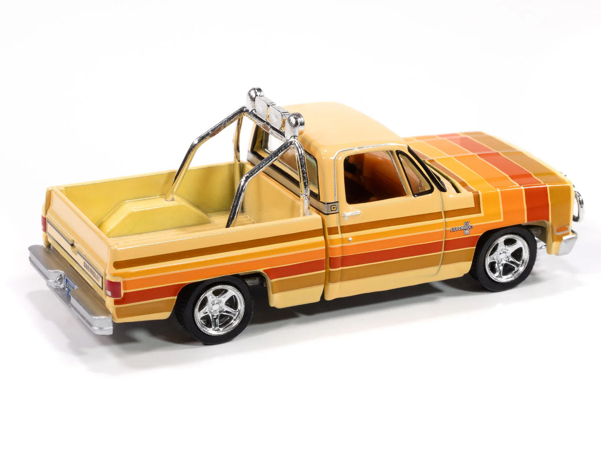 1981 Chevrolet Silverado Fleetside Pickup Truck Cream with Stripes 'Hobby Exclusive' Series 1/64 Diecast Model Car by Auto World