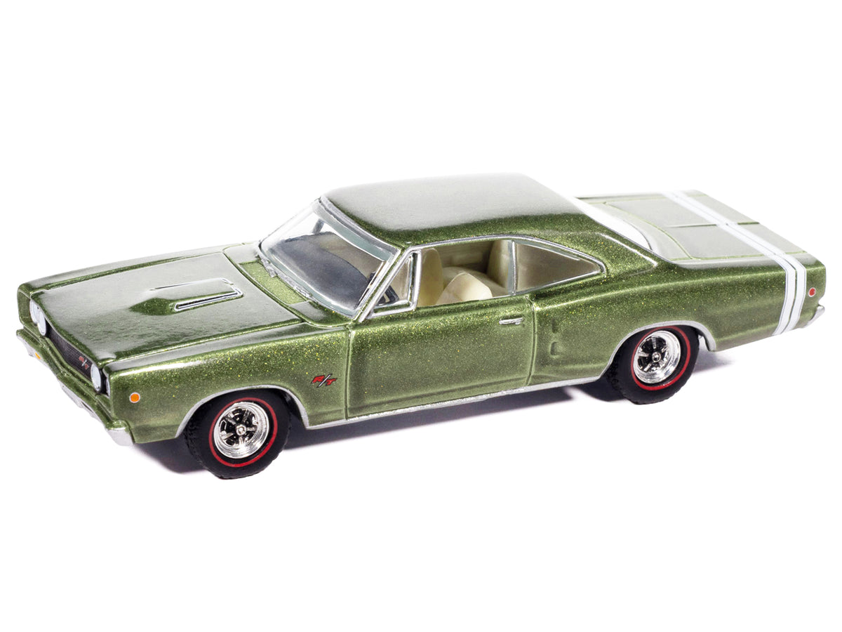1968 Dodge Coronet R/T Medium Green Metallic with White Interior 'Vintage Muscle' Series 1/64 Diecast Model Car by Auto World