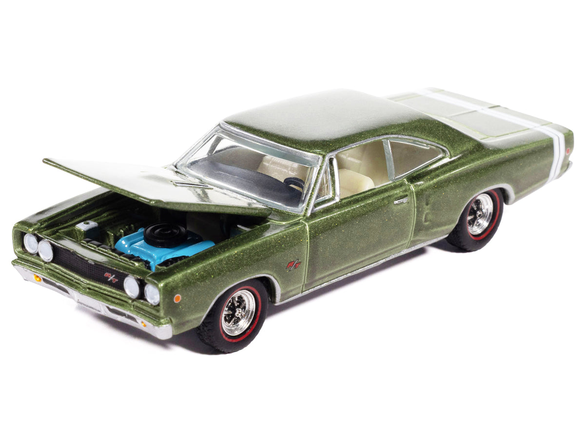 1968 Dodge Coronet R/T Medium Green Metallic with White Interior 'Vintage Muscle' Series 1/64 Diecast Model Car by Auto World
