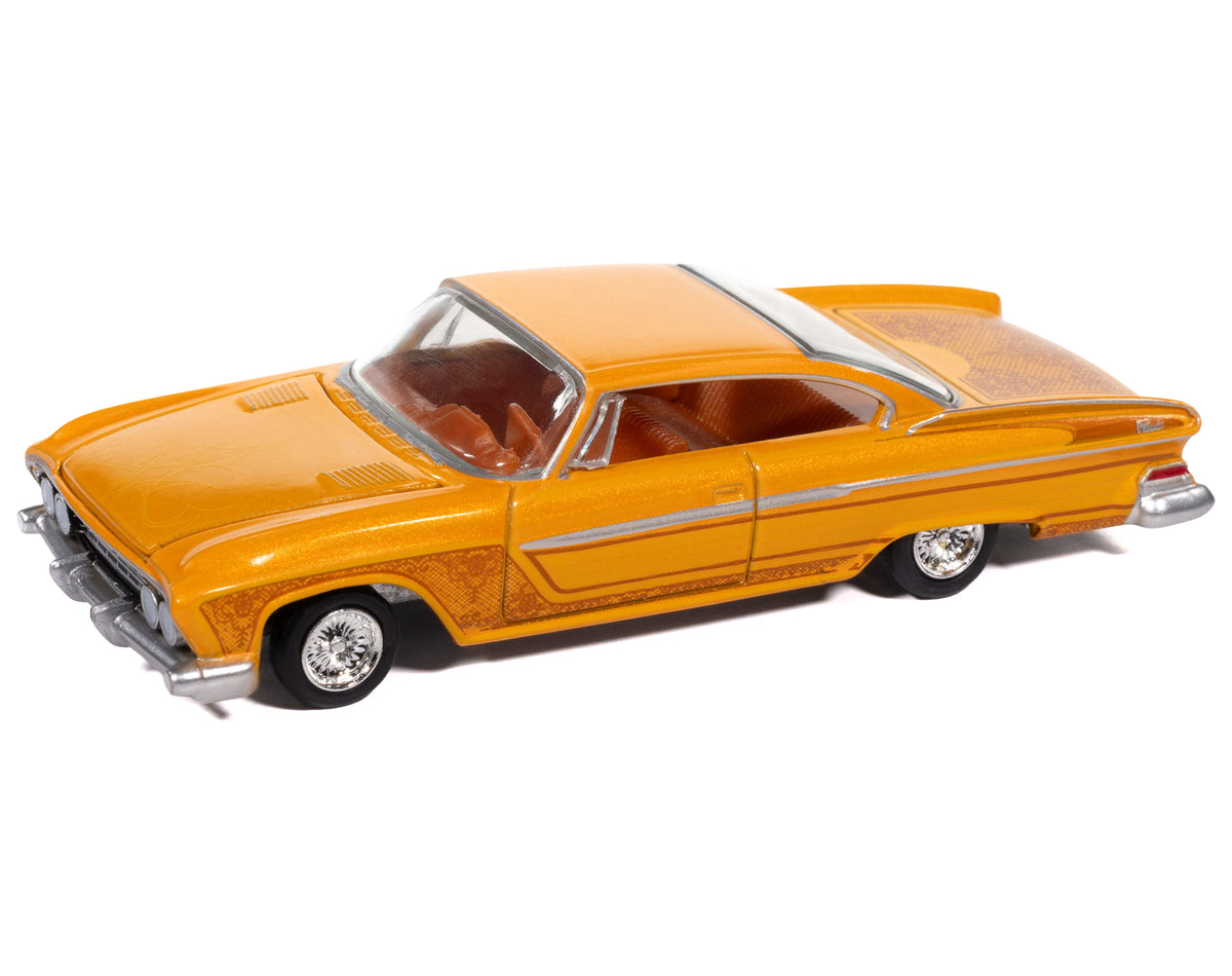 1961 Dodge Dart Phoenix Lowrider Mango Smoothie Metallic with Graphics and Orange Interior 'Vintage Muscle' Series 1/64 Diecast Model Car by Auto World