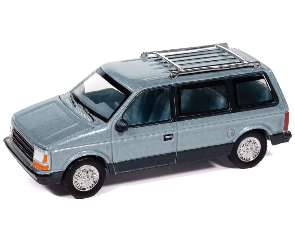 1987 Plymouth Voyager Van Ice Blue Metallic and Twilight Blue Metallic 2-Tone with Blue Interior 'Mighty Minivans' Series 1/64 Diecast Model Car by Auto World