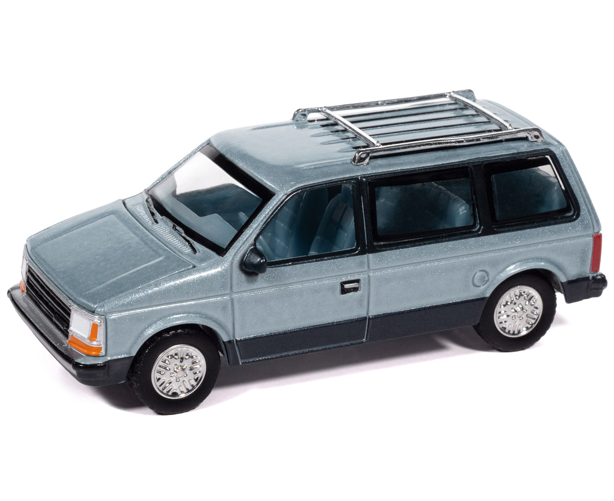 1987 Plymouth Voyager Van Ice Blue Metallic and Twilight Blue Metallic 2-Tone with Blue Interior 'Mighty Minivans' Series 1/64 Diecast Model Car by Auto World