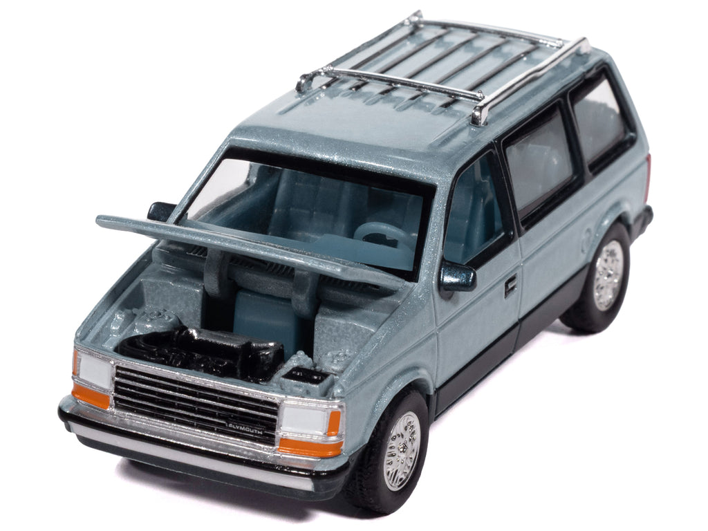 1987 Plymouth Voyager Van Ice Blue Metallic and Twilight Blue Metallic 2-Tone with Blue Interior 'Mighty Minivans' Series 1/64 Diecast Model Car by Auto World