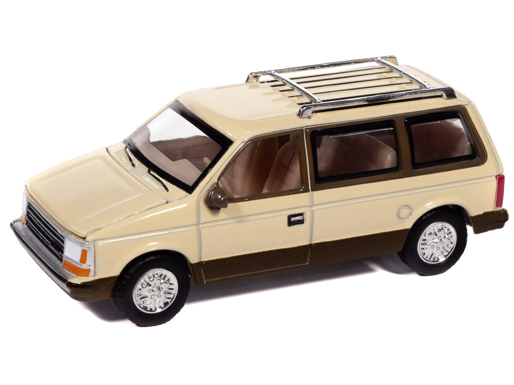 1987 Plymouth Voyager Van Light Cream and Golden Bronze Metallic 2-Tone 'Mighty Minivans' Series 1/64 Diecast Model Car by Auto World